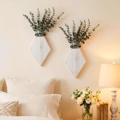 Chunful 2 Pcs Wooden Wall Planter Decor,Retro White,9.8 x 6.6 x 1.2 Inches - color: Retro White, size: 9.8 x 6.6 x 1.2 inches