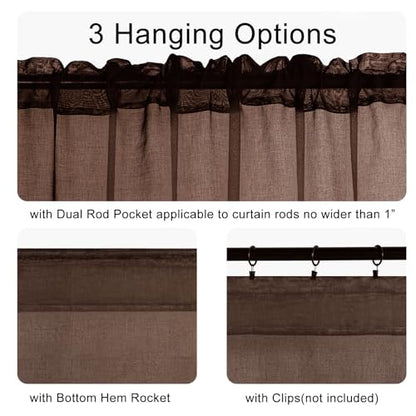 DWCN Sheer Valance, Semi Vole Curtain Valance for Cafe, Bedroom, Basement, Rod Pocket Linen Look Drapes, 1 Panel, Brown, 52 by 18 Inches Long - color: Brown, size: 52"W x 18"L (Pack of 1)