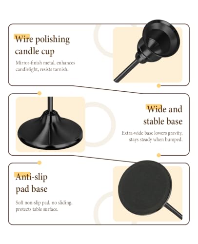 Black Candlestick Holders Set of 3 Weighted Stable Base - color: Black, size: Set of 3