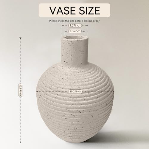 Oakrain Large Flower Vase with Groove Texture, 13" Tall Floor Vase, White - size: 13 Inch