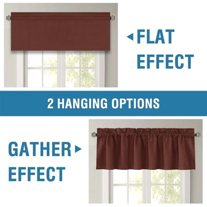 H.VERSAILTEX 100% Blackout Curtain Valances for Windows 2 Panels Thermal Insulated Rod Pocket Small Short Valance for Kitchen Cafe Bathroom Living Room Bedroom Laundry,Rust,52" W x 18" L - color: Rust