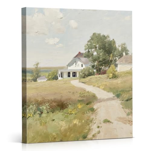 APOHBGV Country Cottage Canvas Wall Decor, Rustic Path House Landscape Art, Minimal Rural Farmhouse Nature Scenery Suitable for Living Room Bedroom Bathroom Office Home Decoration, 8x10 Inch - color: Home10