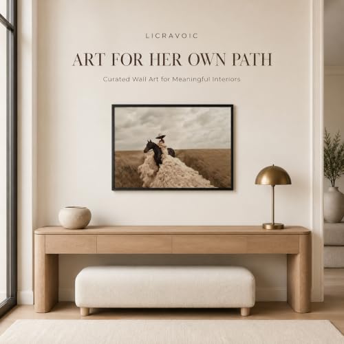 Framed Black Woman Riding Horse Canvas Wall Art 12x16 inch - color: Cowgirl, size: 16"L x 12"W