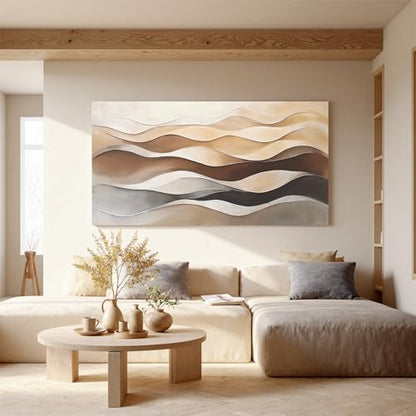 Large Brown White Wavy Stripes Abstract Wall Art For Living Room 29"×58" - color: LAI-11A, size: 58"L x 29"W