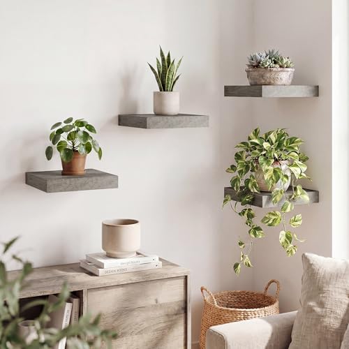 RICHFOCUS 8Inch Square Floating Shelves for Wall 4Pack|Grey - color: Grey, size: 8"L x 8"D, Set of 4