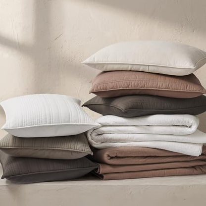 EVERGRACEHOME 100% Cotton Modern Lines Quilt Set King Size, Mushroom Brown - color: Mushroom Brown, size: King (108" X 92")