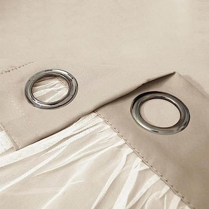 INLINAS Blackout Curtains with Sheer Overlay, Beige, 37x84 Inches - color: Beige, size: 37"W x 84"L (Pack of 2)