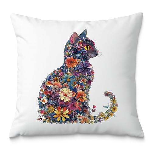 Colorful Floral Cat Pillow Covers 18x18, Gifts for Cat Lovers Mom Lady Owners, Elegant Kitten Kitty Decorative Pillow Covers for Home Bedroom Living Room Decor, Pet Lover Gifts - color: Style15