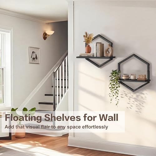 KALYLOC Floating Shelves for Wall, Set of 2 Hanging Shelves for Plants