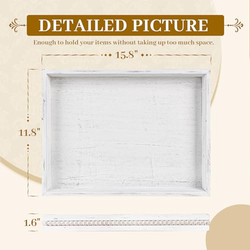 MAONAME Rectangular Wood Serving Tray, Vintage White Farmhouse Wood Tray - color: Vintage White, size: 15.8" x 11.8" x 1.6"