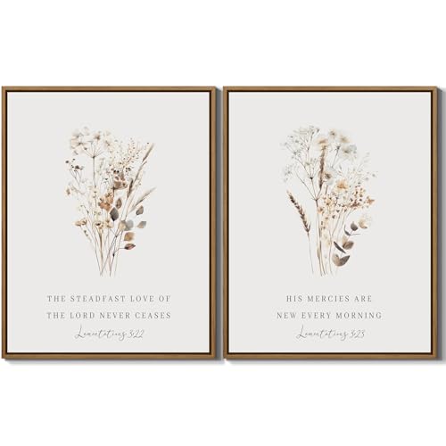 DAZZLING BEAUTY Neutral Watercolor Floral Wall Art Boho Botanical Flower Bible Verse Pictures Prints Vintage Wildflower Canvas Wall Decor Framed Artwork for Farmhouse Kitchen Decoration - 11"x14"x2Pcs - color: Botanical Flower, size: 14"L x 11"W