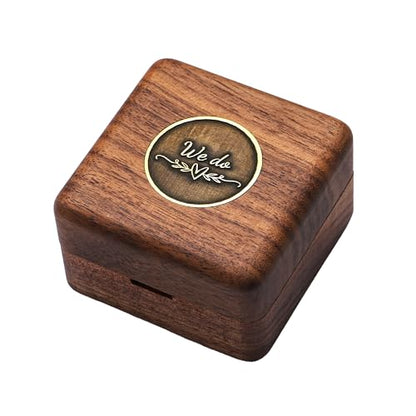 KWOOD We Do-Custom Wooden Wedding Ring Box, Personalized Metal Name Wooden Ring Box, Wedding Ceremony Ring Holder, Anniversary Birthday Gift Idea - style: T-We Do 02
