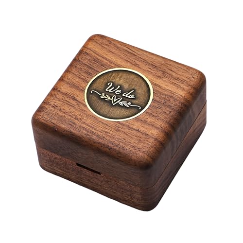 KWOOD We Do-Custom Wooden Wedding Ring Box, Personalized Metal Name Wooden Ring Box, Wedding Ceremony Ring Holder, Anniversary Birthday Gift Idea - style: T-We Do 02