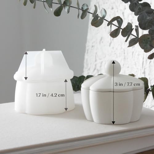 2PCS Silicone Jewelry Box Mold Set with Lids and Wooden Support Rings, Round & Flower Trinket Box Molds for Concrete, Resin, Plaster & Candle Containers