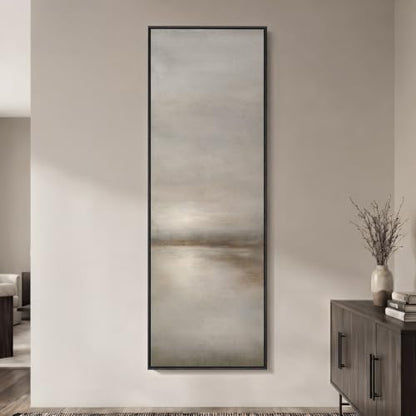 Large Framed Neutral Landscape Abstract Wall Art, Long Vertical 20x60 In - color: Calm Waters, size: 60"L x 20"W