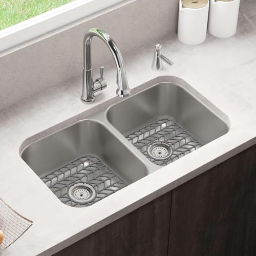 AWOKE Silicone Sink Protectors for Kitchen Sink, 12" x 11" Mat for bottom of sink, Center Drain Hole, Protect from Stains, Scratches, Dishwasher Safe Grid for Kitchen (2 Pack, Gray) - size: 12.25 x 11.5 2PCS Center Drain