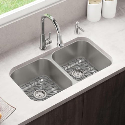 AWOKE Silicone Sink Protectors for Kitchen Sink, 12" x 11" Mat for bottom of sink, Center Drain Hole, Protect from Stains, Scratches, Dishwasher Safe Grid for Kitchen (2 Pack, Gray) - size: 12.25 x 11.5 2PCS Center Drain