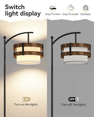 67" Industrial Floor Lamp with Wood & Black Metal Shade, Modern Standing Lamp, Rustic Farmhouse Tall Lamp for Living Room Bedroom Office, 2700K Bulb & Foot Switch Included (Black+ Wood -FL-2529) - color: Black+ Wood -FL-2529