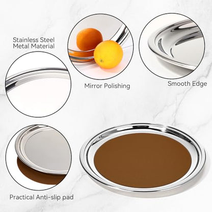 Lemonroad 2 Set Round Silver Mirror Serving Tray 14.17 Inches - size: 14.17 Inches