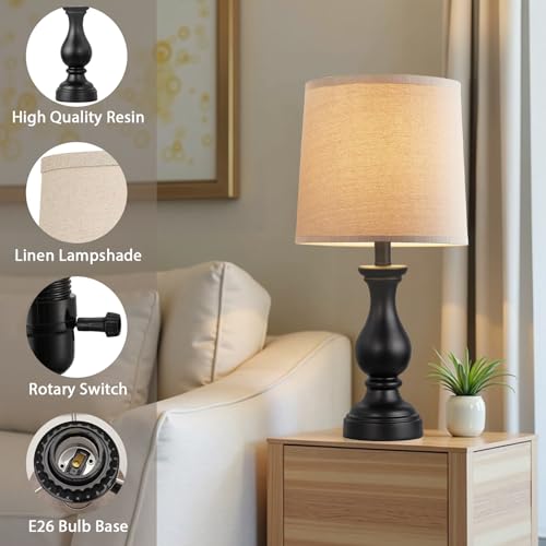 22" Farmhouse Table Lamps Set of 2, Rustic Bedside Lamps for Bedroom - color: C. Matte Black