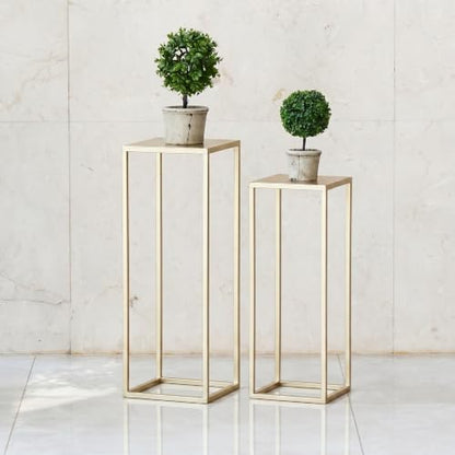 Gold Plant Stand Indoor Pack of 2, No Assembly Required Metal Pedestal Flower Stand, Upgraded 0.6" Heavy Duty Column Table for Wedding Centerpieces, Living Room Modern Flowerpot Holder Rack - color: Gold