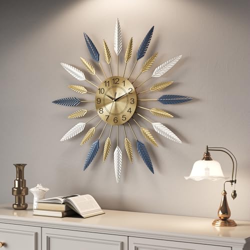 Cuspin 24 Inch Gold Wall Clock Large Mid Century Modern Sunburst Wall Clock - color: Leaf Sunburst, size: Small