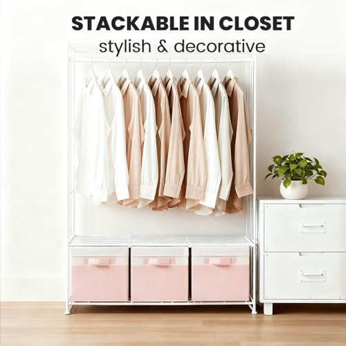 Large Closet Organizer Bins with Lids 4 Pack - 23 QT Collapsible Decorative Storage Boxes with Lids - Clothes Storage Bins with Handles - Fabric Containers for Living Room, Dorm, Nursery - Pink - color: White with Pink, size: 4pcs-Large