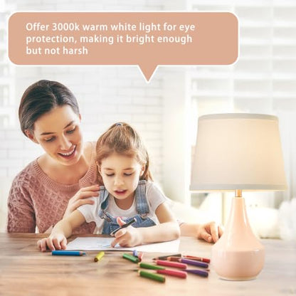 GyroVu 18" Table Lamp Set of 2, Ceramic Lamp Classic Beside Lamps Nightstand Lamp Modern Bedside Lamp for Living Room, Bedroom & Office Rocker Switch Pink-LED Bulbs Included - color: 18.63" Pink