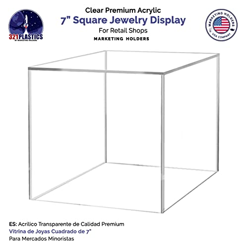 7" Acrylic Display Riser Box with One Open Side No Lid Versatile Clear Square Retail Merchandise Storage Bin or POP Product Platform No Assembly by Marketing Holders - size: 7" Cube-Clear