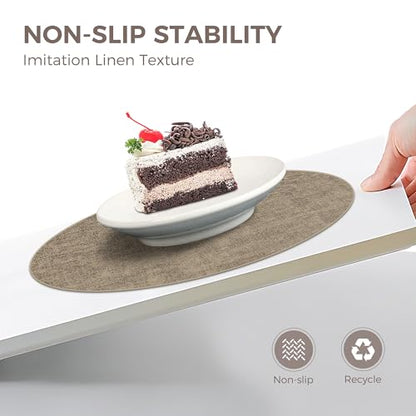 13" Round Placemats Set of 6, Reversible Faux Leather Wipeable Table Mats - color: Light Coffee