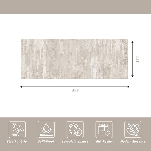 Washable Entryway 2x5 Runner Rug: Easy-Clean Kitchen Bedroom Carpets Non Slip Non-Curl Edge Rugs for Hallway Laundry Indoor Soft Modern Abstract Home Decor Floor Mat for Bathroom 2x5 Beige - color: Beige, size: 2' x 5' (Runner)