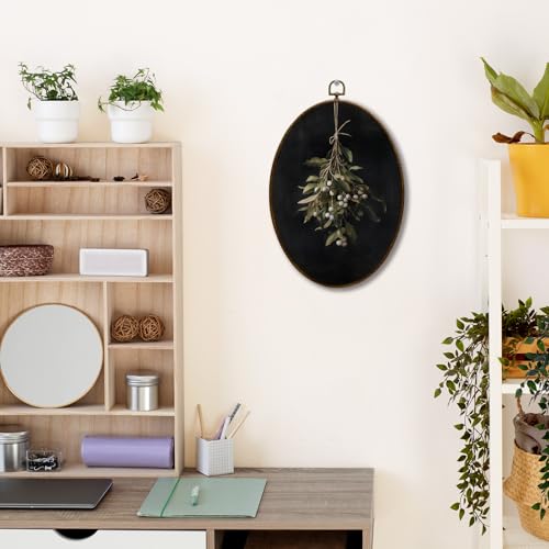 JQF Moody Mistletoe Christmas Oval Wall Art, Vintage Dark Academia Botanical Oval Canvas Wall Art, Rustic Cottagecore Floral Framed Prints Hanging Decor for Home Bedroom Living Room, 8.5x11.5 Inch - color: flower