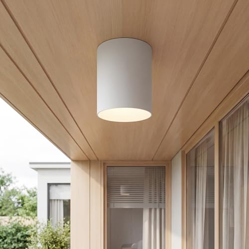 Progress Lighting 5-Inch Cylinder Outdoor Flush Mount Ceiling Light, White - color: White