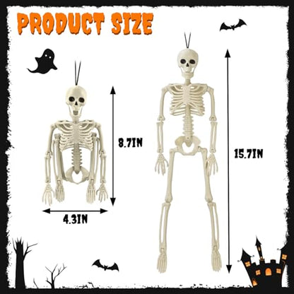 2-8 PCS 16" Halloween Posable Skeleton Decor,Scary Small Hanging Skull Prop
