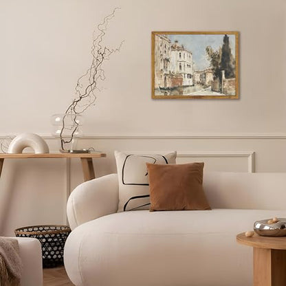 Framed Italian Oil Painting Landscape Canvas Wall Art for Living Room | Venice Landscape Art Print, Painterly Oil Style, Earthy, Warm, Rustic, Housewarmings Gifts, Ready to Hang, 12"x16" - color: City Street, size: 12"L x 16"W