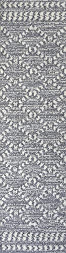 JONATHAN Y Trellis High-Low Gray/Cream Runner Rug 2X8 ft, Sofie Moroccan for Living Room, Bedroom, Kitchen, Office, Easy-Cleaning, High Traffic, Pet-Friendly, Non-Shedding SNT102A-28 - size: 2'2" x 8' (Runner)