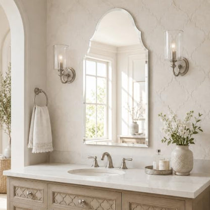 20x36 Inch Scalloped Arch Frameless Beveled Wall Mirror for Vanity - size: 36"L x 20"W