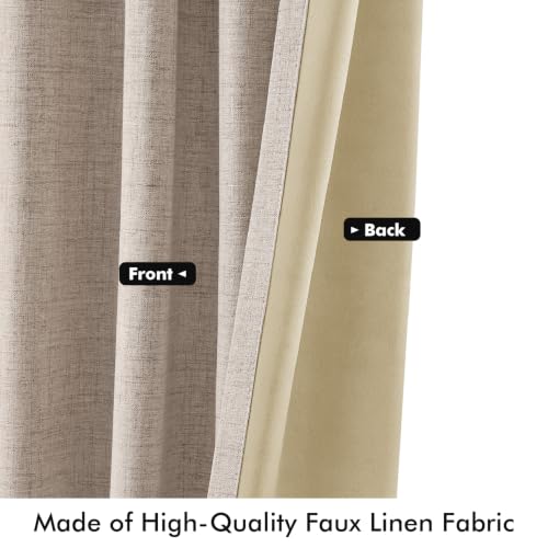 MIULEE 100% Blackout Linen Curtains for Bedroom 42 x 108 Inch Beige 2 Panel - color: Beige, size: 42"W x 108"L (Pack of 2)