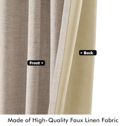 MIULEE 100% Blackout Linen Curtains for Bedroom 42 x 108 Inch Beige 2 Panel - color: Beige, size: 42"W x 108"L (Pack of 2)