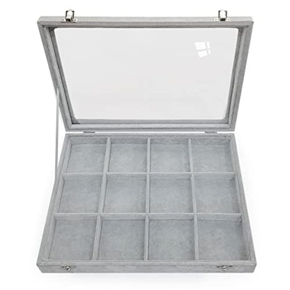 Removable 12 Grids Bracelet Organizer Box Ice Velvet Clear Lid - color: 12 Grids