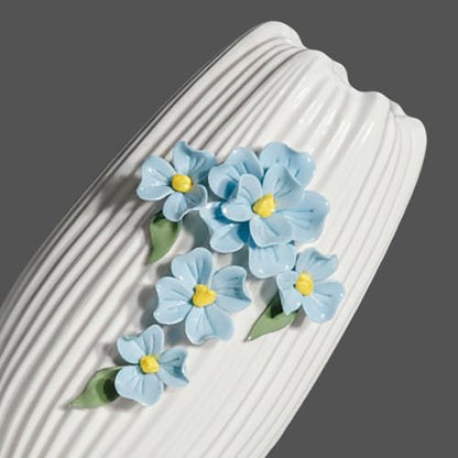 White Ceramic Vase, Boho Vase for Flower, 9 Inch - color: White and Light Blue, size: 9 inch