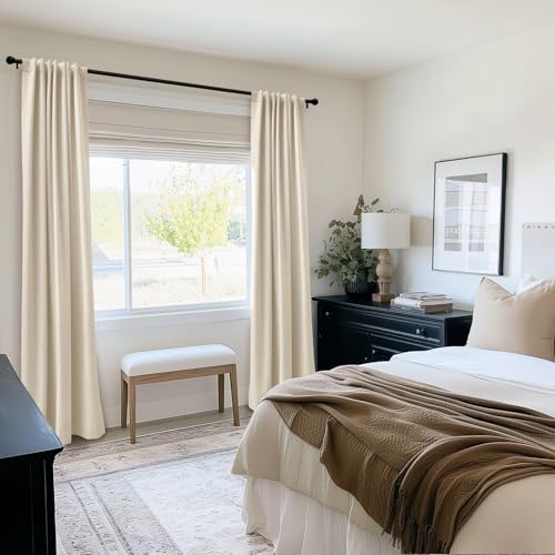 100% Blackout Shield Linen Textured Total Blackout Curtains 72 Inches Long - color: Alba | Butter Cream, size: 50"W x 72"L (Pack of 2)