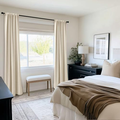 100% Blackout Shield Linen Textured Total Blackout Curtains 90 Inches Long - color: Alba | Butter Cream, size: 50"W x 90"L (Pack of 2)