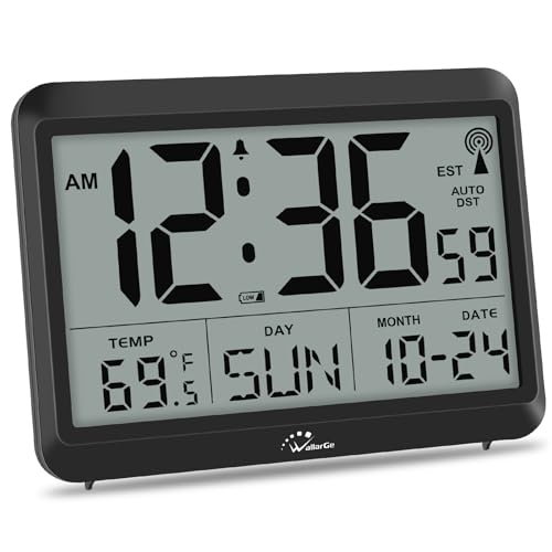WallarGe Self-Setting Atomic Digital Wall Clock with Auto DST - size: Medium