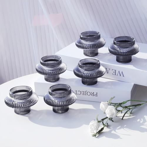 VOHO Smoky Grey Taper Candle Holders Set of 6, Candle Sticks Holder Decor - color: Gray