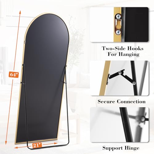 DUMOS 64"x21" Arched Full Length Mirror with Stand, Full Body Floor Mirror - color: Gold-arched, size: 64"L x 21"W