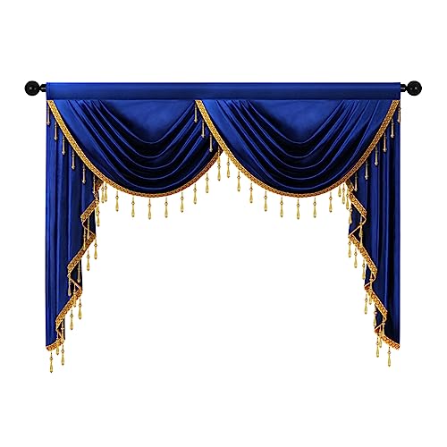 ELKCA Luxury Royal Blue Velvet Curtain Valances for Living Room with Beads(59inch,1 Panel) - color: Royal Blue, size: 59"W x 43"L (Pack of 1)