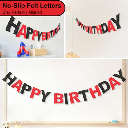 Pre-Strung Felt Happy Birthday Banner Red Black Garland Set - color: Black Red