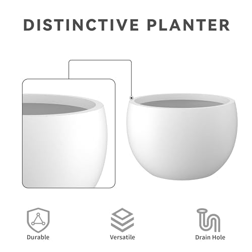 Kante Set of 3 White Concrete Bowl Planters 20" 15.7" 11.8" Dia - color: Pure White, size: 19.9"D + 15.7"D + 11.8"D