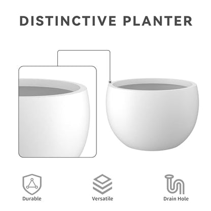 Kante Set of 3 White Concrete Bowl Planters 20" 15.7" 11.8" Dia - color: Pure White, size: 19.9"D + 15.7"D + 11.8"D